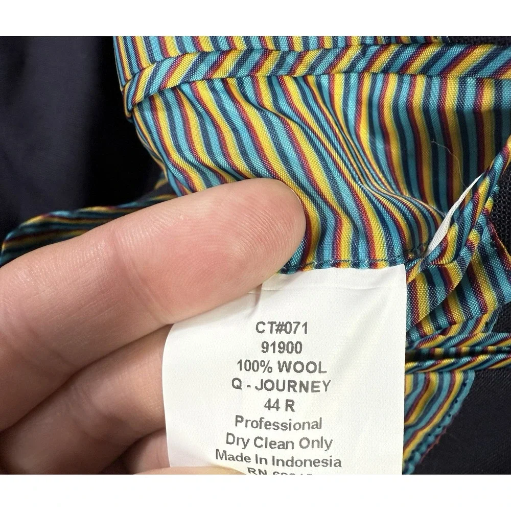 Q by Flynt Blazer Mens 44R Navy Journey 100% Wool Double Vented‎ Striped Lined